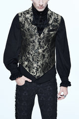 Black/Silver Jacquard Printed Button Men's Gothic Vest - Product - 1