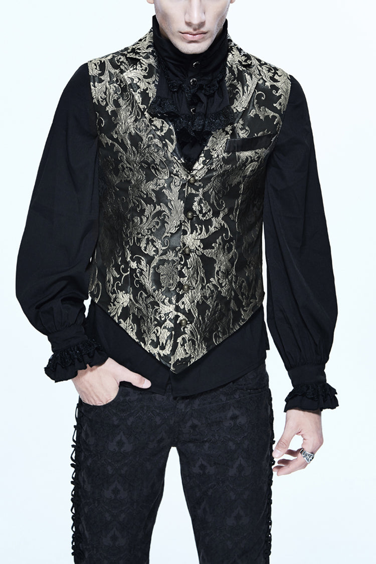 Black/Silver Jacquard Printed Button Men's Gothic Vest - Product - 1