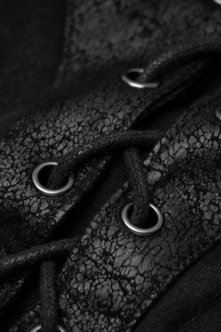 Black Lace-Up Zipper Men's Punk Blouse with Straps - Product - 8