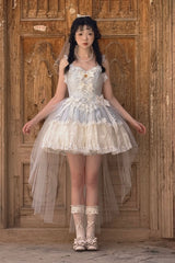 Blue [Sweetheart Splolita] Ruffle Bowknot Lace-Up Sweet Lolita Skirt Set - Product - 2