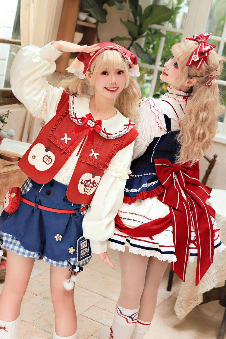 Multi-Color [Witch Gina] Long Sleeves Print Bowknot Ouji Sweet Lolita Vest Shorts Set - Product - 2