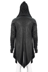 Black Hooded Wrinkled Sleeves Circuit Diagram Print Knit Long Mens Punk Coat - Product - 7