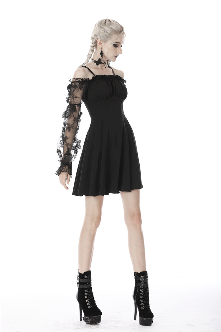 Black Sexy Off Shoulder Lace Long Sleeves Lace-Up Women's Gothic Graduation Dress - Product - 2