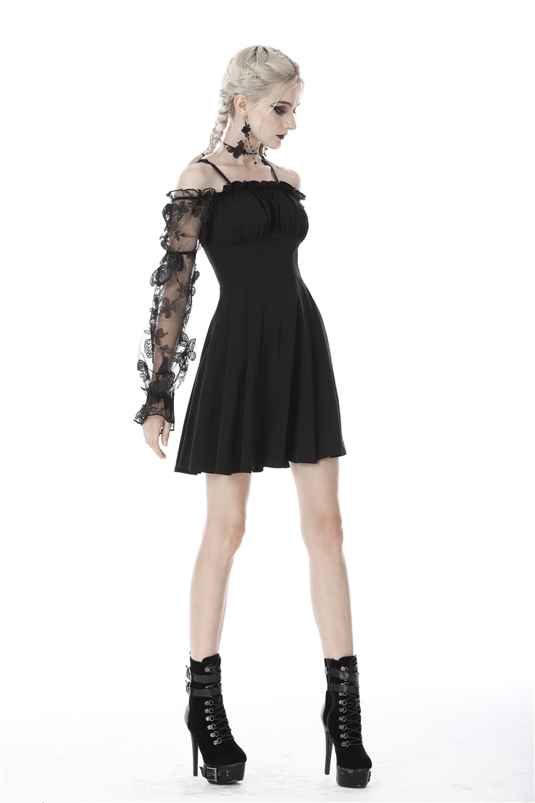 Black Sexy Off Shoulder Lace Long Sleeves Lace-Up Women's Gothic Graduation Dress - Product - 2