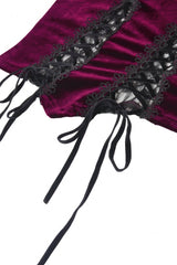 Burgundy Ribbon Bow Lace-Up Women's Gothic Velet Cami Corset Top - Product - 11