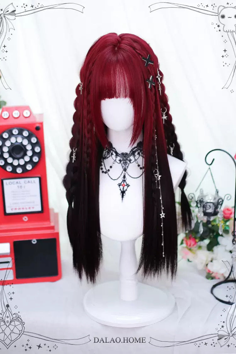 Black/Red Gradient Long Straight Gothic Lolita Wigs - Product - 2