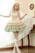 Ivory/Green Glass Dream Multi-layer Ruffle Fish Bone Sweet (Dress Only) front view