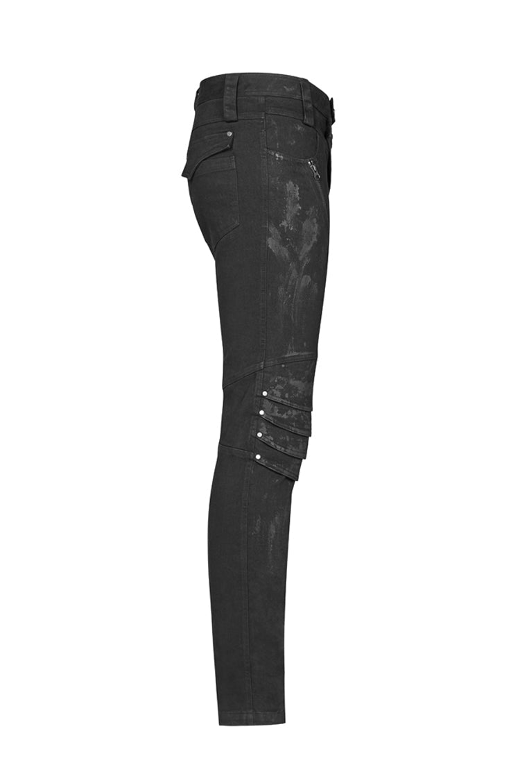 Black Military Uniform Buckle Skinny PU Leather Men's Punk Pants - Product - 6