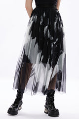 Rose Print Embroidery Stitching Lace Sheer Mesh Women's Gothic Skirt 2 Color - Black/White - 3