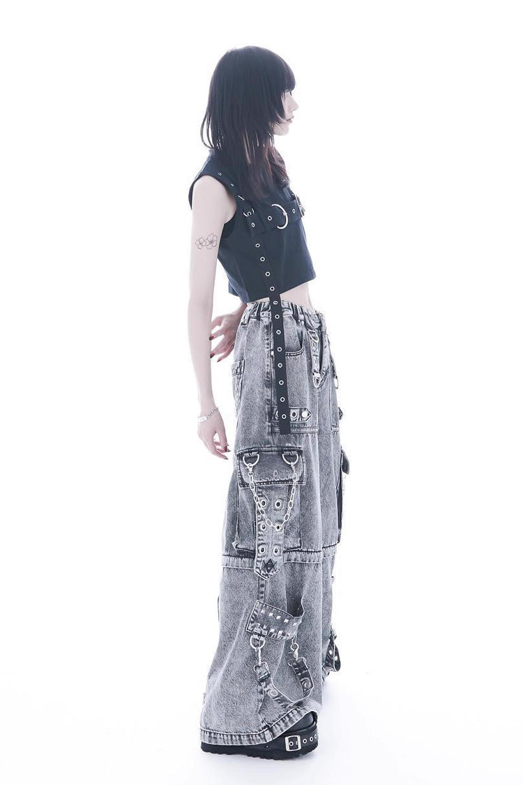 Jirai Kei Rivet Punk Japanese Straight-Leg Jeans Pants 2 Colors - Product - 7