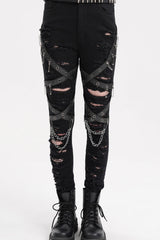 Black Chain Mesh Ripped Women's Punk Pants - Product - 2