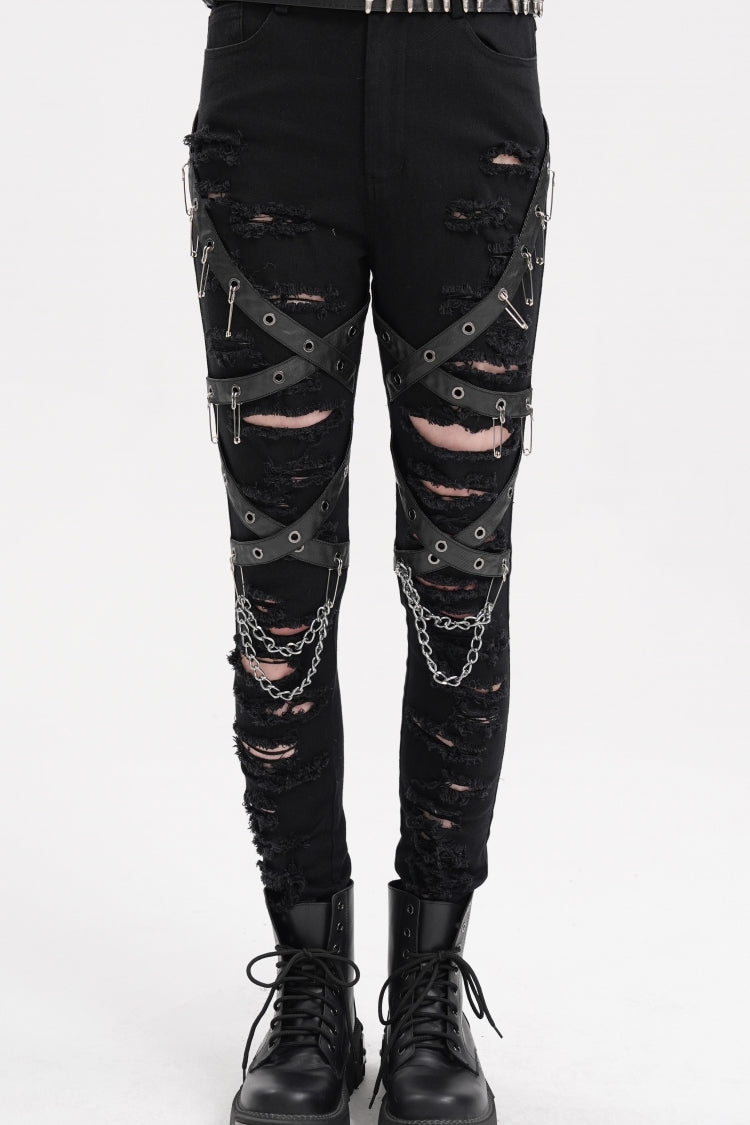 Black Chain Mesh Ripped Women's Punk Pants - Product - 2