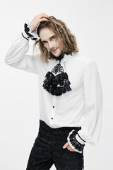 White Chiffon Chest Embroidery Lace Sleeves Mens Gothic Blouse - Product - 2