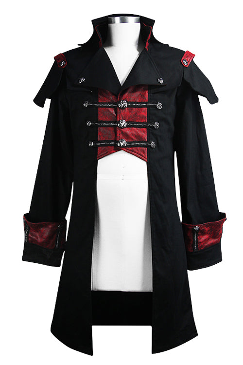 Punk Black And Red Chain Shape Ribbons Long Mens Coat - Product - 4
