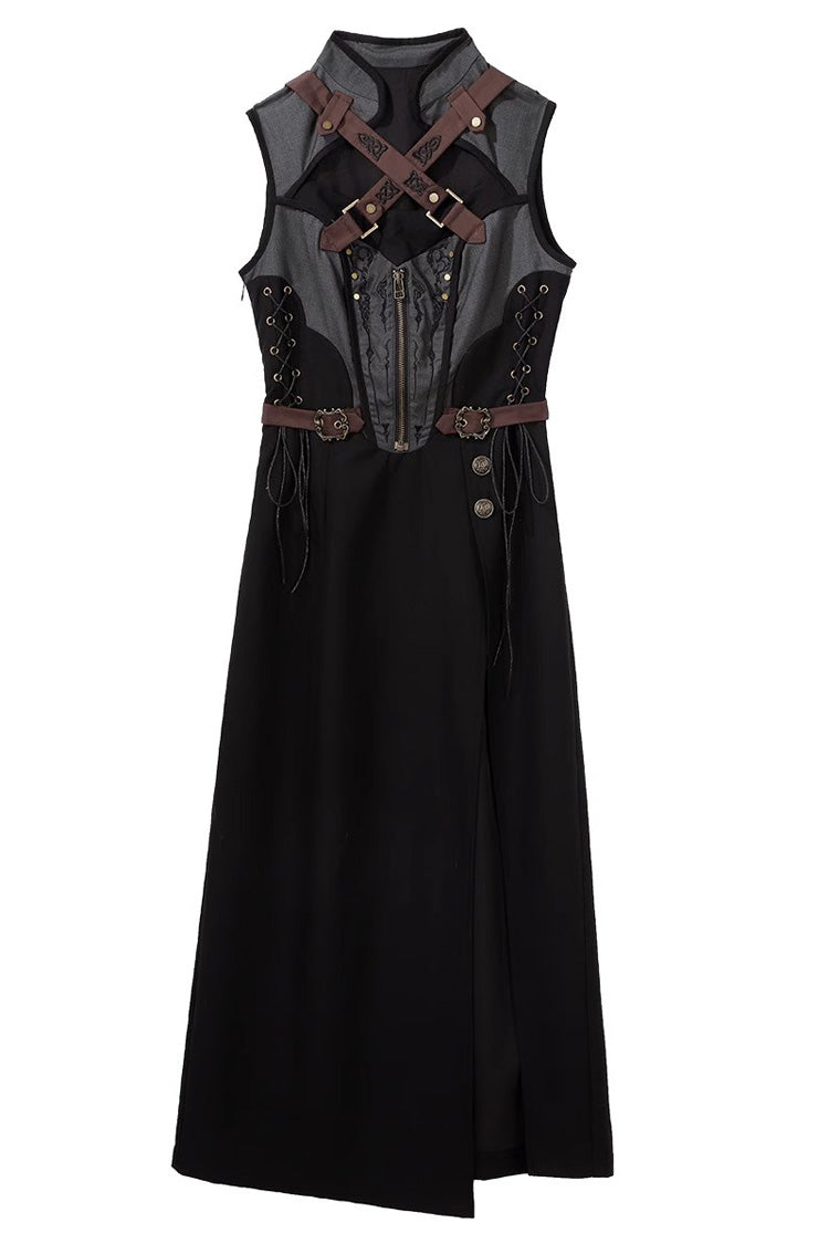 Black [Shadow Wasteland] Sleeveless Lace-Up Zipper Punk Lolita Dress - Product - 3