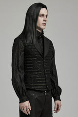 Black V Collar Jacquard Stripes Print Men's Gothic Vest - Product - 2