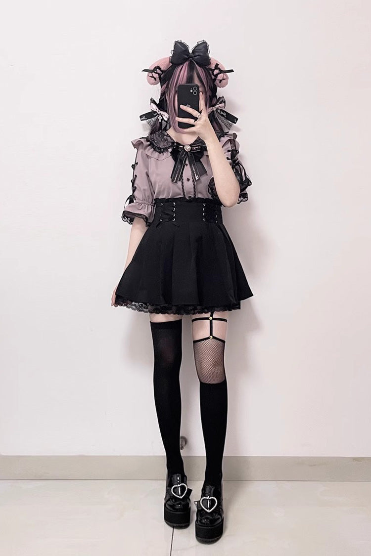 Jirai Kei Bowknot Lace Slim Sweet Lolita Blouse 3 Colors - Product - 3