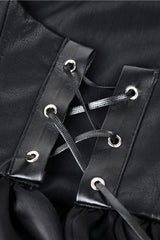 Black Chiffon Sleeveless Cut-Out Chest Irregular Hem Lace-Up Buckled Women's Punk Jacket - Product - 14