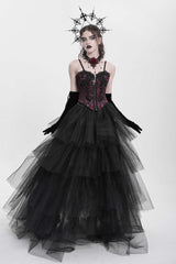 Red Sleeveless Embroidery Lace Chain Women's Gothic Vest - Product - 11
