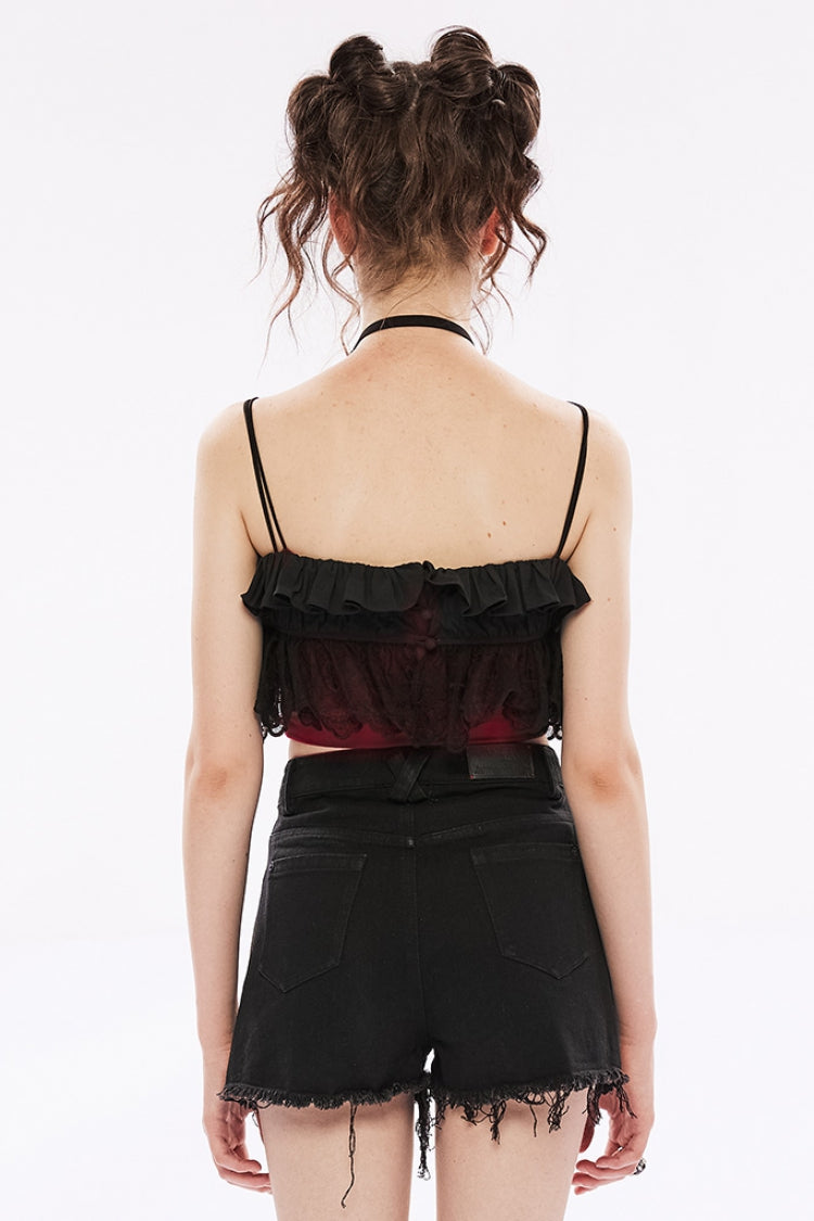 Black Multi-layer Hollow Stitching Lace Women's Gothic T-Shirt - Product - 3