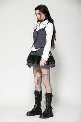 Black/White Striped Buckled Women's Gothic College Style Vest - Product - 8
