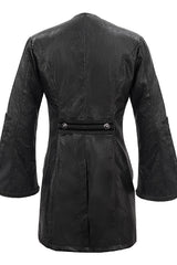 Black V Collar Wide Sleeves Swallowtail Fitted Leather Mens Gothic Coat - Product - 6
