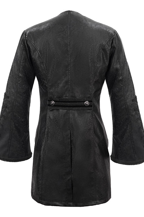 Black V Collar Wide Sleeves Swallowtail Fitted Leather Mens Gothic Coat - Product - 6