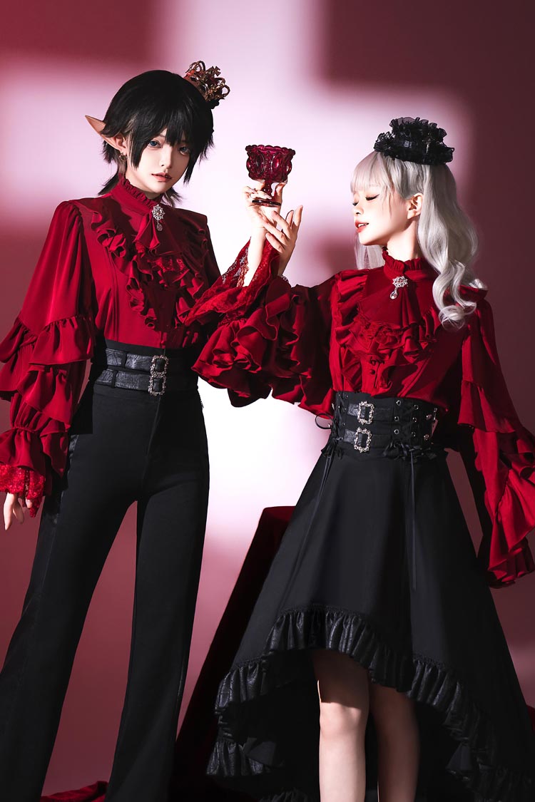 Black [Day and Night Song] Long Sleeves Ruffle Ouji Gothic Lolita Skirt Blouse - Product - 4