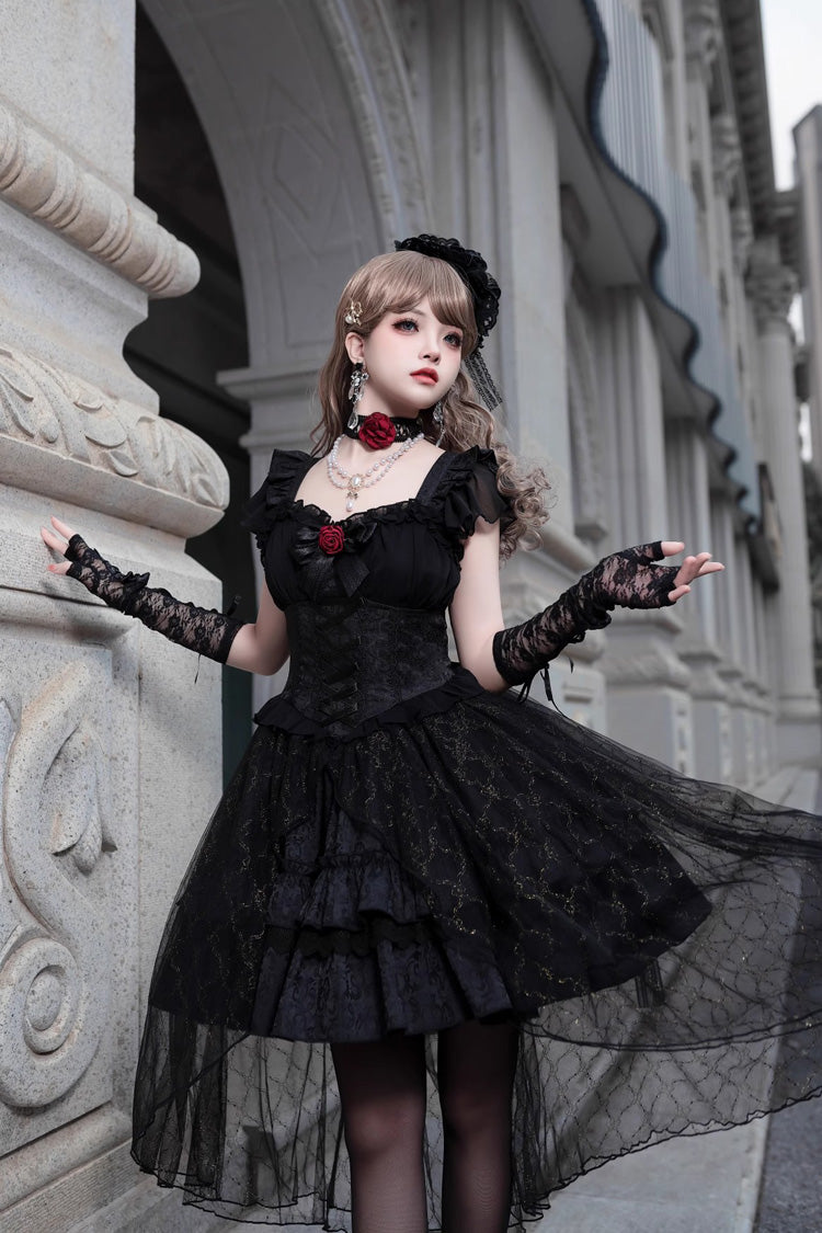 Black Elegant Bride Gorgeous Tea Party Gothic Lolita Tiered Dress - Product - 6