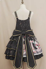 Black Multi-Layer Ruffled Note Bear Print Sweet Lolita JSK Dress - Product - 9