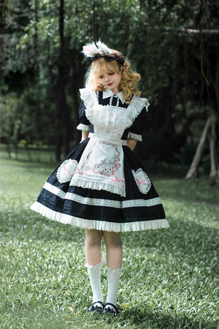 Black Meet Alice Long Sleeves Ruffle Lace Sweet Princess Lolita Jsk Dress - Black - 1