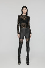 Black Embroidered Spliced Sheer Women's Gothic Leggings - Product - 7