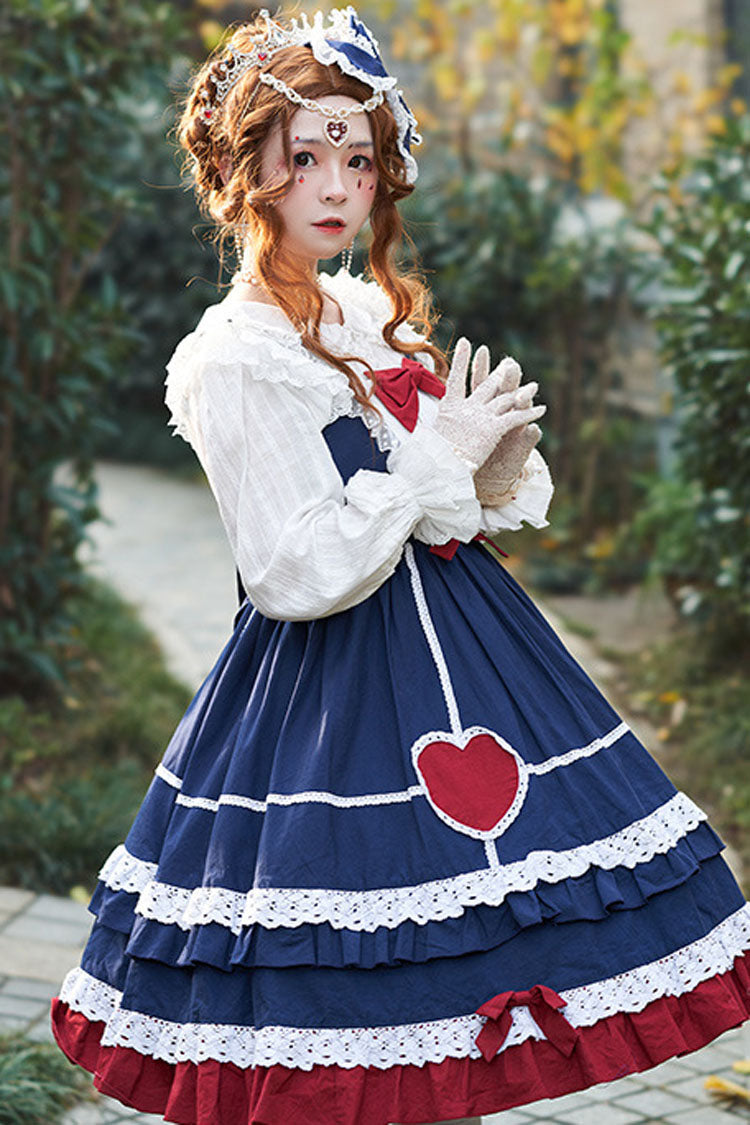 Blue Lace Stitching High Waisted Bowknot Ruffled Sweet Lolita Jsk Dress - Product - 3