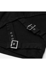 Black Metal Slant Buckle Loop Decoration Irregular Hem Denim Women's Punk Skirt - Product - 6