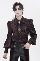 Red Lapel Collar Long Lantern Sleeves Jacquard Bow Men's Gothic Shirt - Product - 6