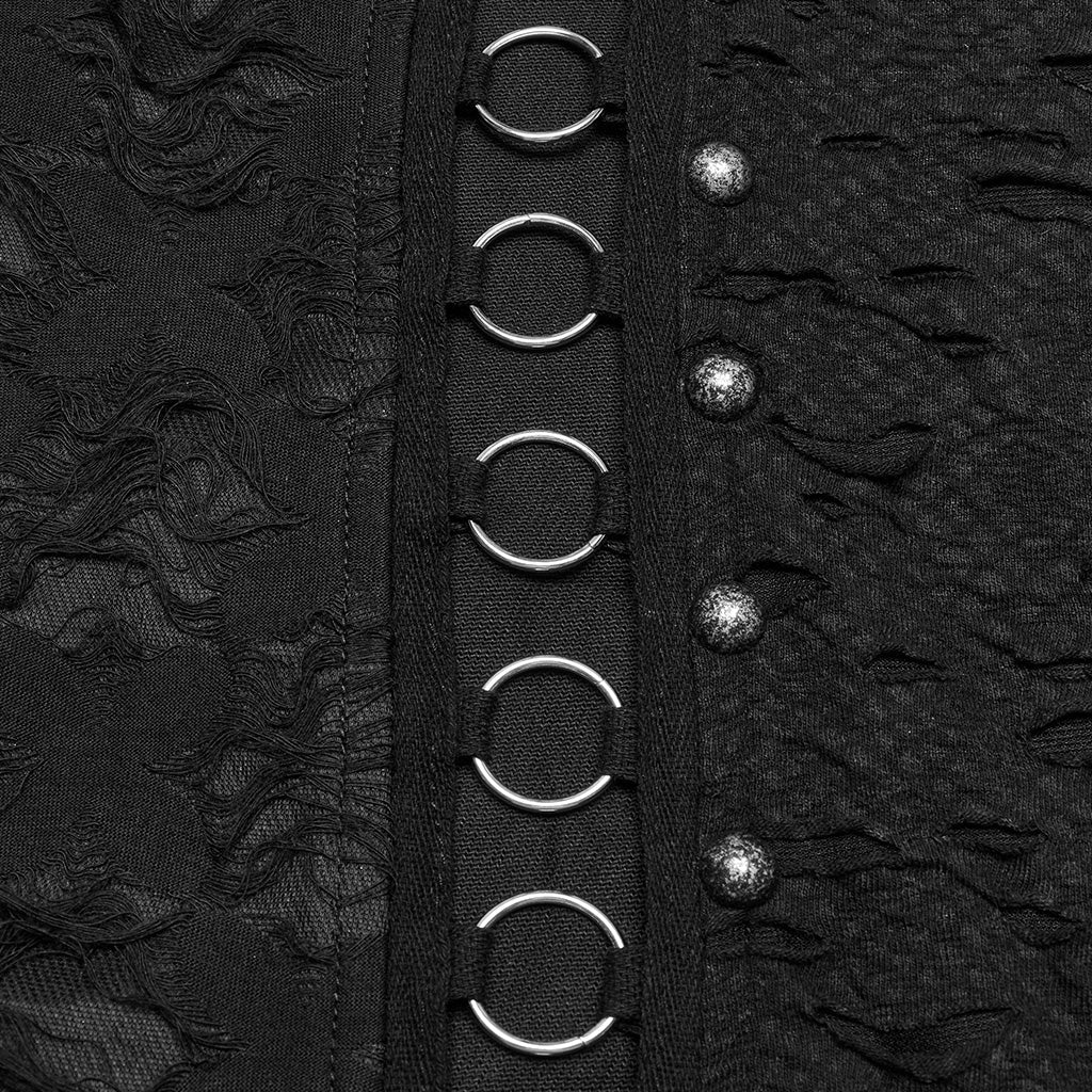 Black Stitching Ripped Metal Ring Women's Punk Split Detachable Pants - Product - 8