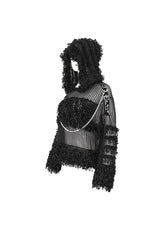 Black Segmented Mesh Matching Chain Women's Punk Hooded Sweater - Product - 9