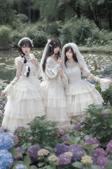 Ivory Tower Multi-layer Ruffle Embroidery Flying Sleeves Sweet Elegant Lolita OP Dress - Product - 4
