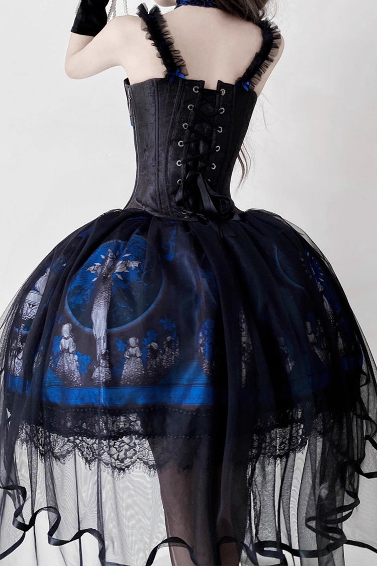 Blue [Dark Moon Corridor] Print Embroidery Gothic Lolita Dress Skirt - Product - 10
