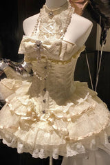 Ivory [Eternal Temple] Halterneck Ruffle Bowknot Lace Sweet Princess Lolita Dress - Product - 11