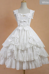 Chiffon Golden Star Bowknot Print Classic Lolita Sling Dress - White - 2