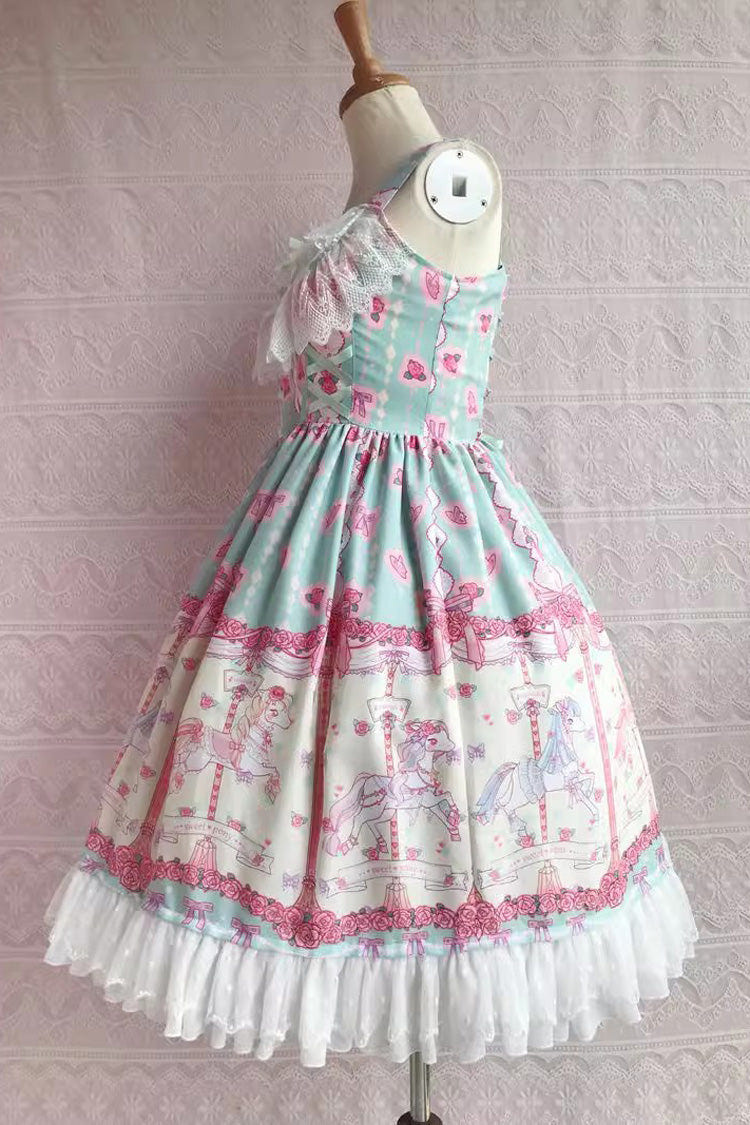 Rose Trojan Print Ruffle Bowknot Sweet Lolita Jsk Dress 3 Colors - Product - 5