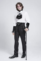 Black Floral Print Embroidery Men's Gothic Suit Pants - Product - 6