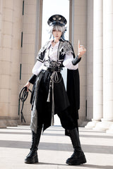 Black Lapel Collar Long Sleeves Gothic Chinese Style Military Prince Ouji Lolita Full Set - Black - 1