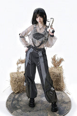 Black [Infinite Battlefield] Long Sleeves Printed Techwear Style Gothic Handsome Ouji Lolita Set - Product - 12