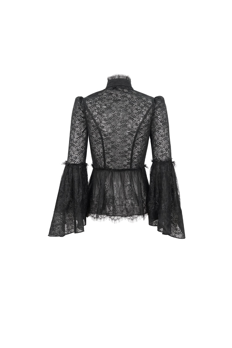 Black Lace Round Collar Flared Sleeved Women's Gothic Shirt - Product - 8