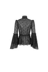 Black Lace Round Collar Flared Sleeved Women's Gothic Shirt - Product - 8