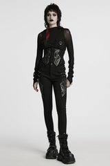 Black Irregular Mesh Zipper Women's Punk Underbust Corset - Product - 4
