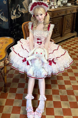 Pink [Moon-Tide Butterfly’s Call] Sleeveless Multi-Layered Ruffle Bowknot Lace Sweet Lolita Jsk Dress - Product - 2
