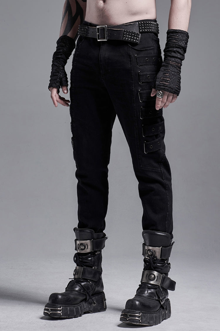 Black Buckle Zipper Men's Gothic Fitted Pants - Product - 2